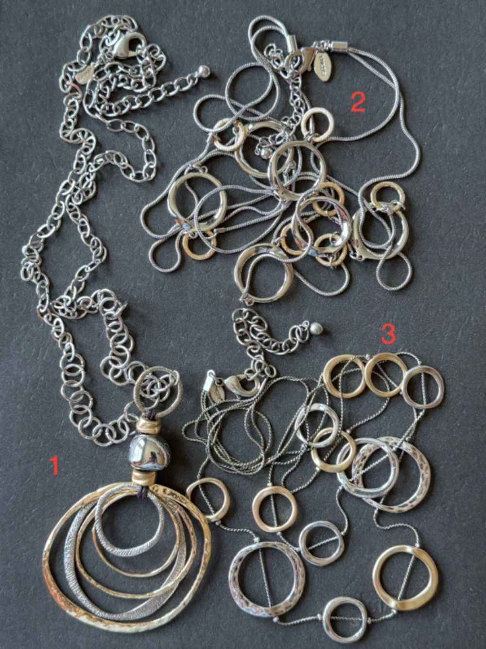 CHICO's Three Mixed Metal Geometric Statement Necklaces - Picture 2 of 12